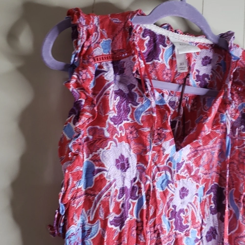 WOMEN'S Flutter Short Sleeve Red Floral Top Blouse Knox Rose - Picture 7 of 8